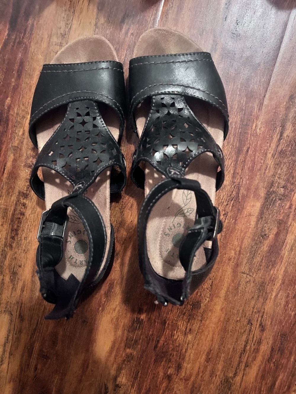 Earth Origins Black Laser-Cut Ankle-Strap Sandals